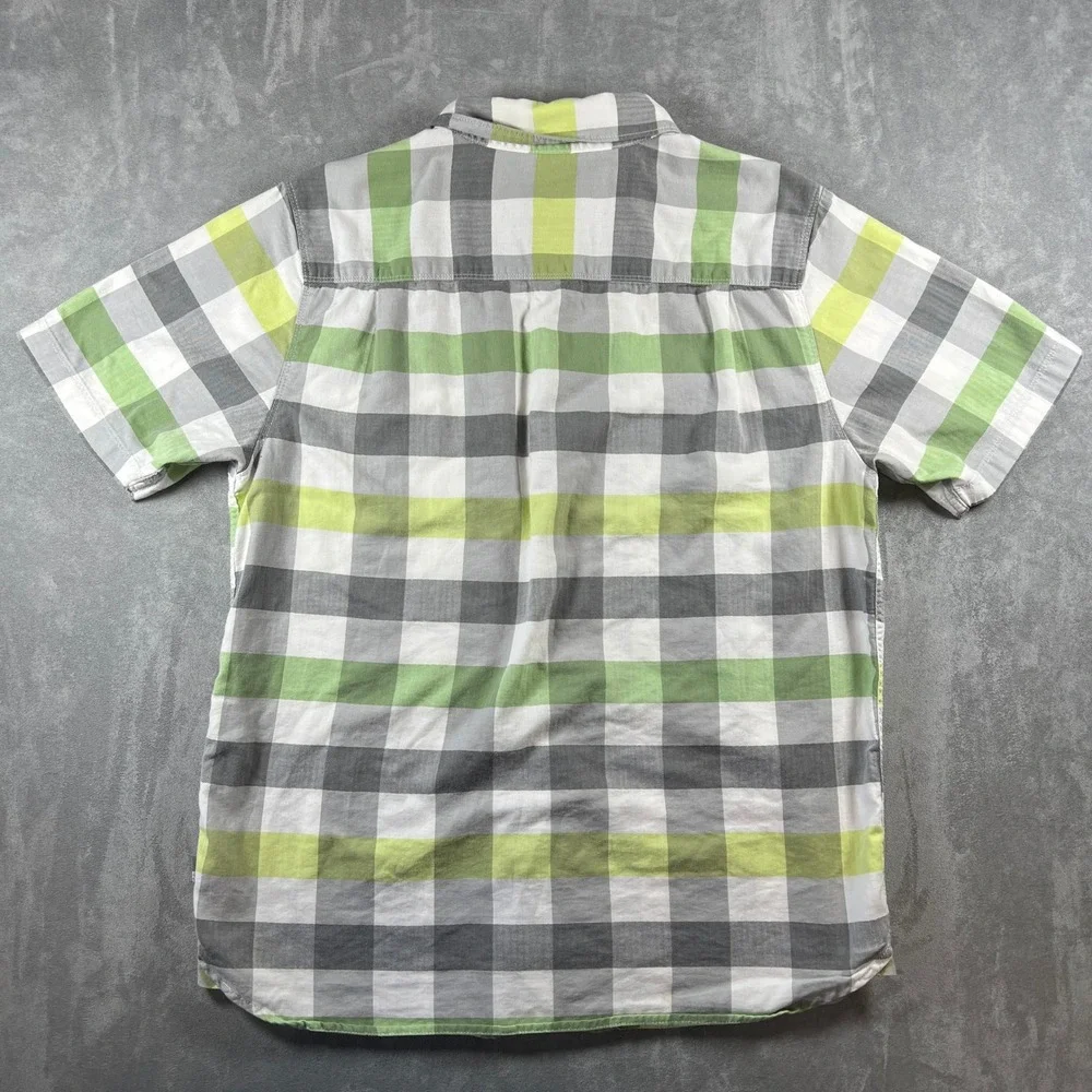 The North Face Men's Plaid Button Up Shirt Size L Green Gray White Short Sleeve